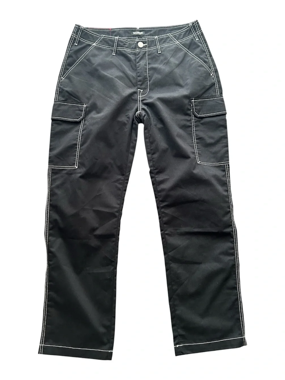 True Religion Black Cargo Pants with White Contrast Stitching